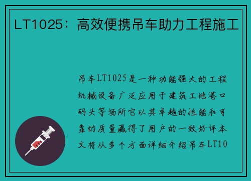 LT1025：高效便携吊车助力工程施工