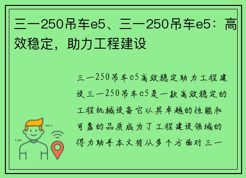 三一250吊车e5、三一250吊车e5：高效稳定，助力工程建设