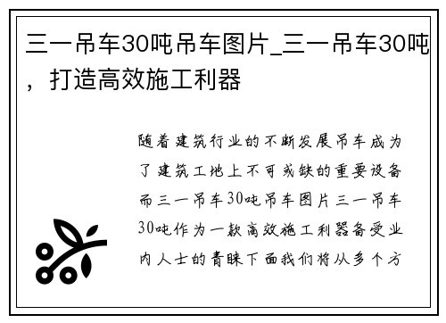 三一吊车30吨吊车图片_三一吊车30吨，打造高效施工利器