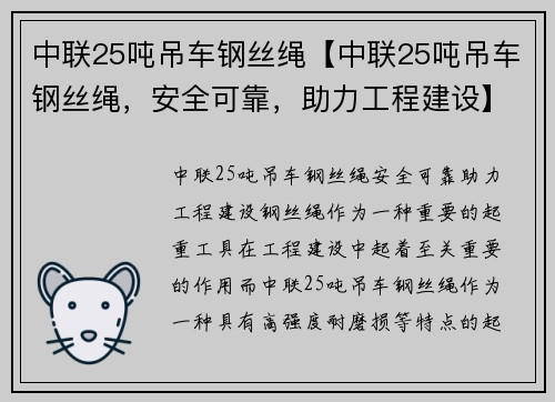 中联25吨吊车钢丝绳【中联25吨吊车钢丝绳，安全可靠，助力工程建设】